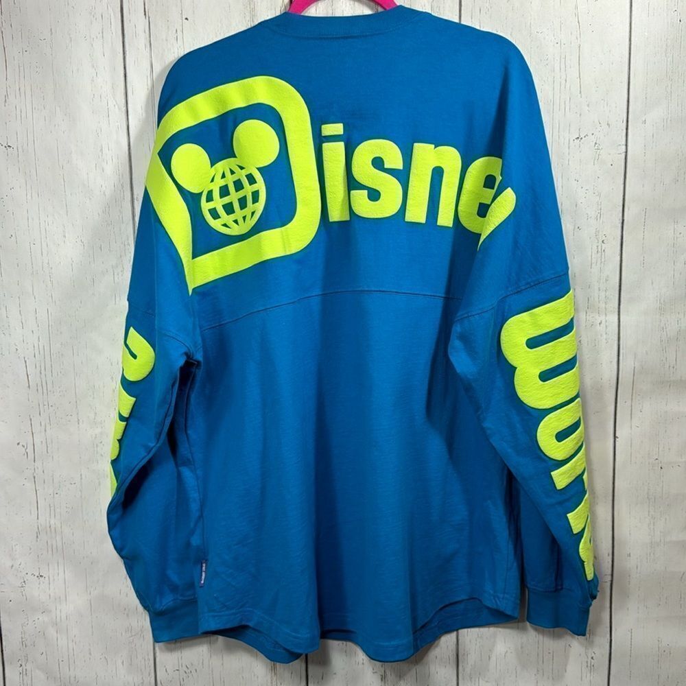 Walt Disney World Spirit Jersey Blue Neon Graphic Long Sleeve Streetwear Y2K